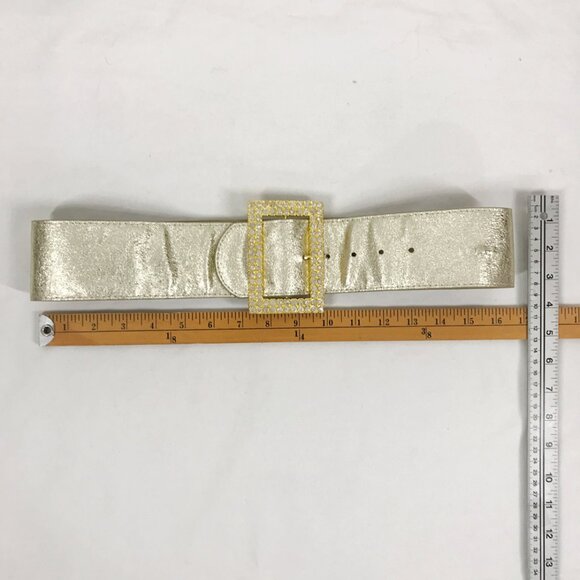 Vintage Gold Belt Wide Rhinestone Buckle Vegan Statement Santa Cinch 80s - Picture 6 of 6